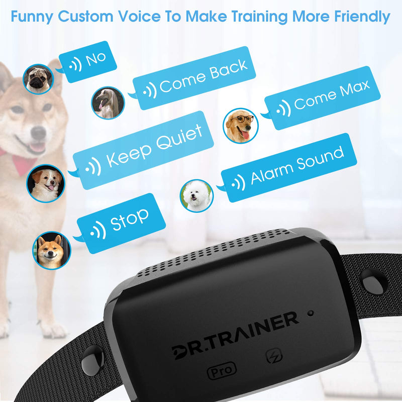 Dr.Trainer Bark Collar, Fast Charge Anti Barking Collar with Customize Sound/Vibration/Shock, IP68 Waterproof Dog Shock Collar with Barking Records & Progressive Mode & APP/Watch Control (B1sPro) - PawsPlanet Australia