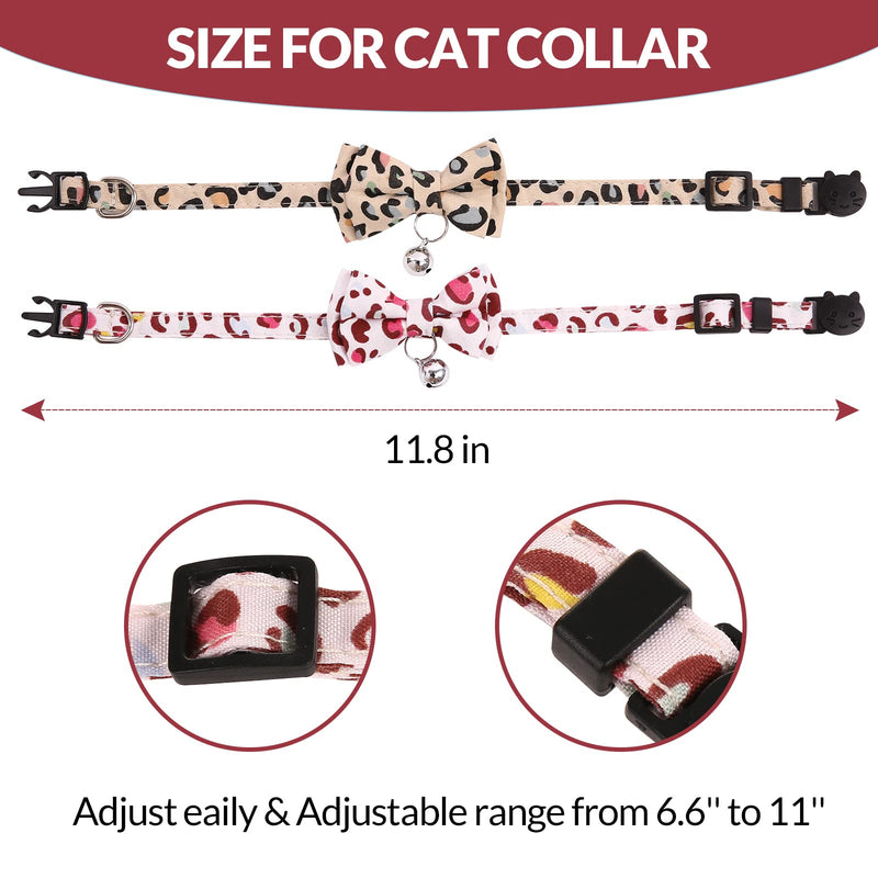 SAWMONG 2 Pack Cat Collars Kitten Collar Breakaway with Bell Adjustable Leopard Printed Cute Cat Collar with Detachable Bowtie Durable Safety Collar for Pet Cat Puppy Birthday Party Medium Pink - PawsPlanet Australia