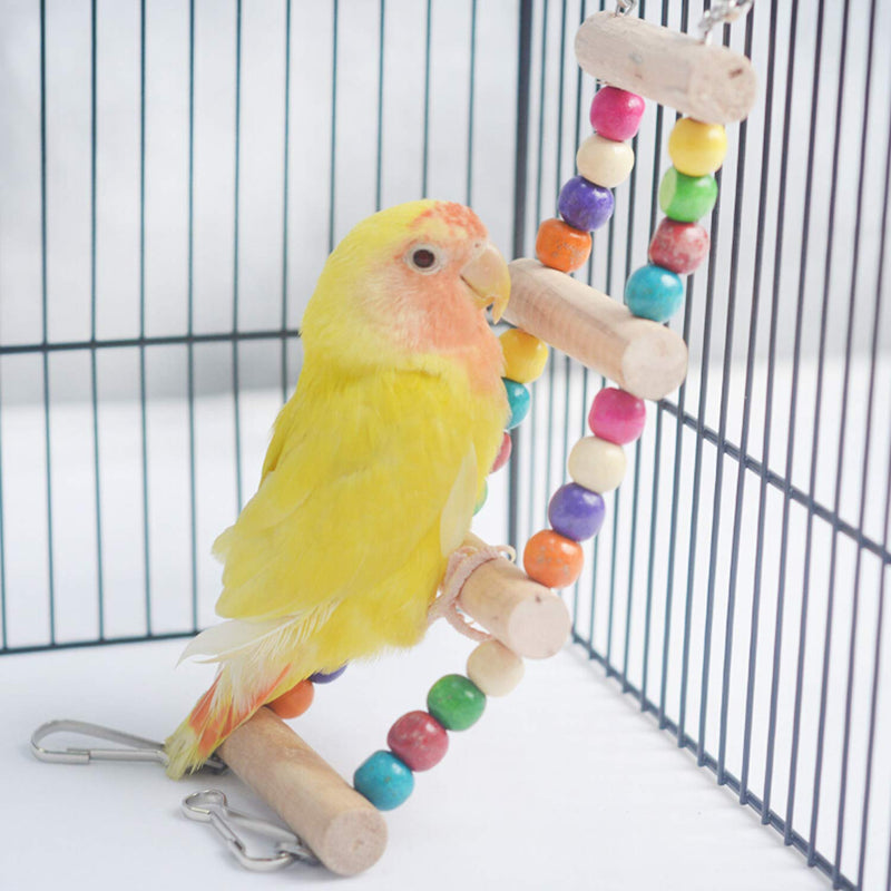Wandefol 2 in 1 Parrot Ladder with Perche Stand Plateform, Toys For Parrots, Parrot Ladder, Hanging Bells Toys Toys Wood Climbing Ladder Toy For Bird, Parrots African Grey Cockatiel Pet Training Toys - PawsPlanet Australia