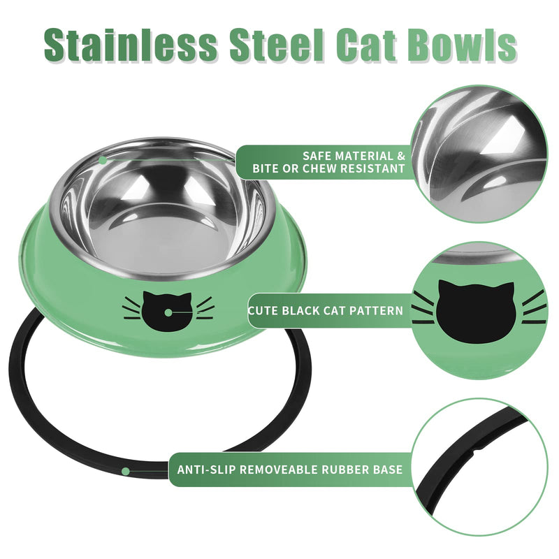 Serentive 2Pcs Cat Bowls Non-Slip Stainless Steel Small Cat Food Bowls Unbreakable Thicken Cat Feeder 7 Oz Cat Dishes Suitable for Indoor Small Pets Removable Rubber Base Easily Clean Lovely Color Green - PawsPlanet Australia
