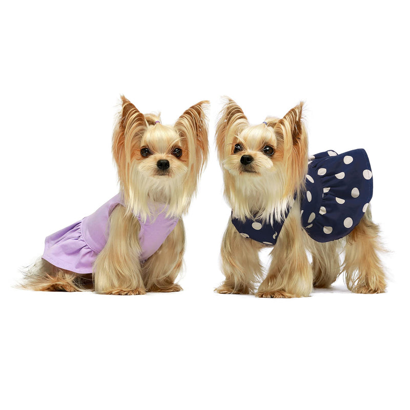 Fitwarm 2-Pack 100% Cotton Polka Dot Dog Dress Doggie Clothes Puppy Vest Dress Pet Cat Apparel Blue Purple XXS XX-Small Blue-Purple - PawsPlanet Australia