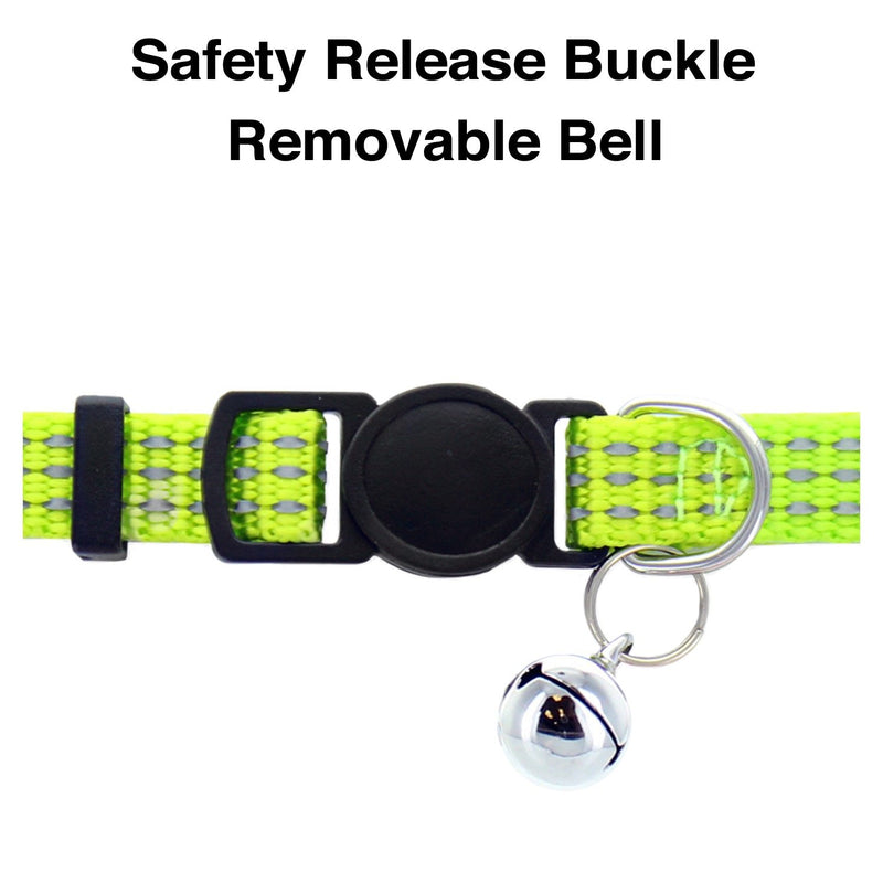 [Australia] - Pawtitas Reflective Cat Collar Safety Buckle Removable Bell Cat Collar Kitten Collar Cat Collar Green 