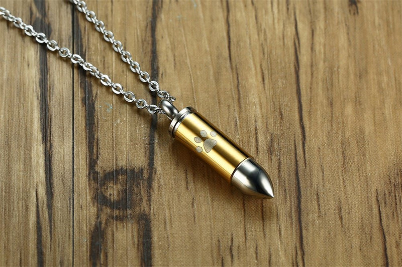 [Australia] - HUANIAN Stainless Steel The Bullet Urn Necklace for The Dog paw Keepsake Memorial Cremation Jewelry Gold 