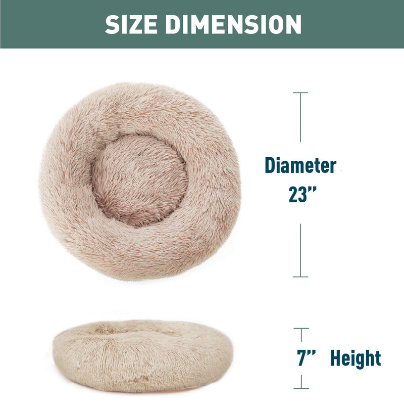 Eterish Fluffy Round Calming Dog Bed Plush Faux Fur, Anxiety Donut Dog Bed for Small Dogs and Cats, Pet Cat Bed with Raised Rim, Machine Washable, 23 inches Brown - PawsPlanet Australia