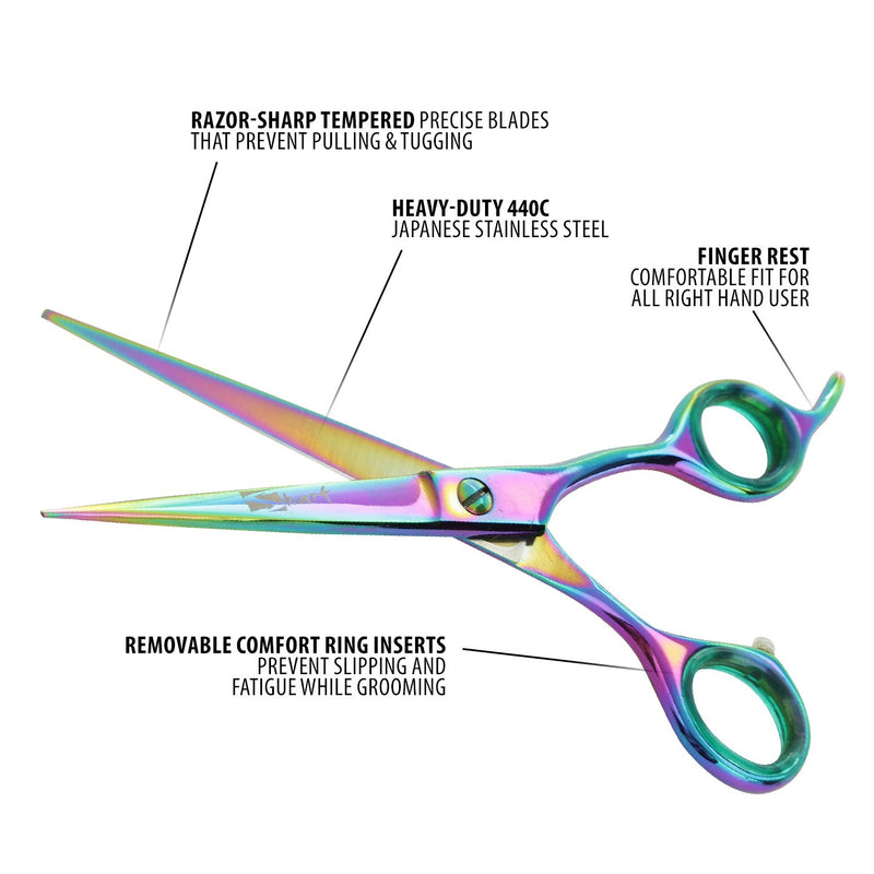 [Australia] - Sharf Professional 6.5" Rainbow Pet Grooming Scissors: Sharp 440c Japanese Clipping Shears for Dogs, Cats & Small Animals| Rainbow Series Hair Cutting/Clipping Scissors w/Easy Grip Handles 