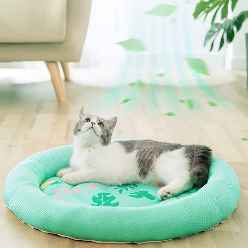 ROZKITCH Cooling Dog Bed, Soft Summer Ice Pet Pad Cushion for Small Dog Sleeping, Round Breathable Mat with Waterproof Cover and Bottom, Non-Slip Back Washable Green 15.7"/19.6"/23.6" Dia. - PawsPlanet Australia