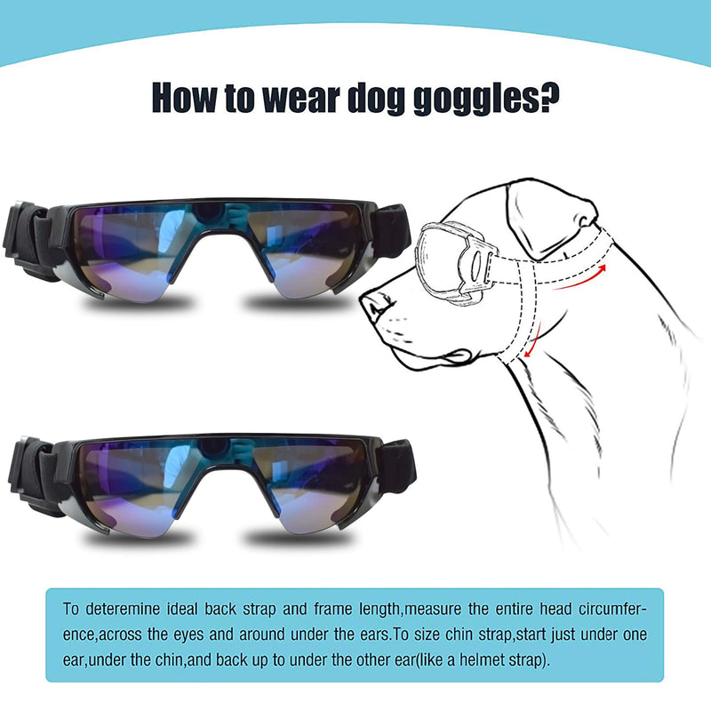 GLE2016 Dog Goggles, Eye Protection (New Version) for Small Dog Sunglasses Waterproof Windproof UV Protection with Adjustable Strap for Doggy Puppy Cat Medium Black+Blue - PawsPlanet Australia