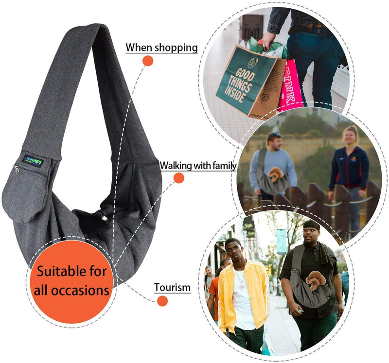 [Australia] - JESPET Comfy Pet Sling for Small Dog Cat, Hand Free Sling Bag Breathable Soft Knit with Front Pocket, Travel Puppy Carrying Bag, Pet Pouch. Machine Washable Grey 