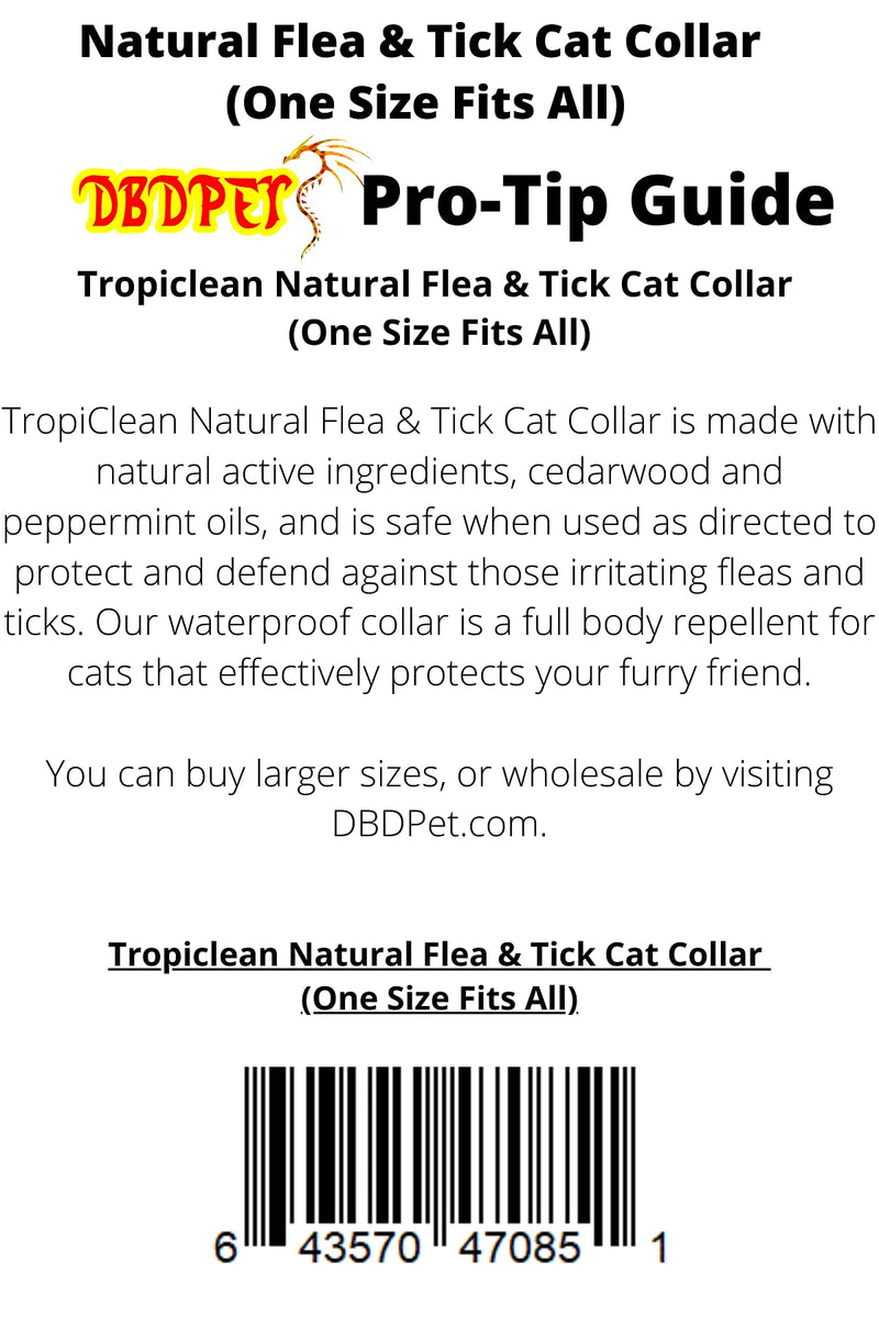 Natural Flea & Tick Cat Collar (One Size Fits All) - Includes Attached DBDPet Pro-Tip Guide - PawsPlanet Australia