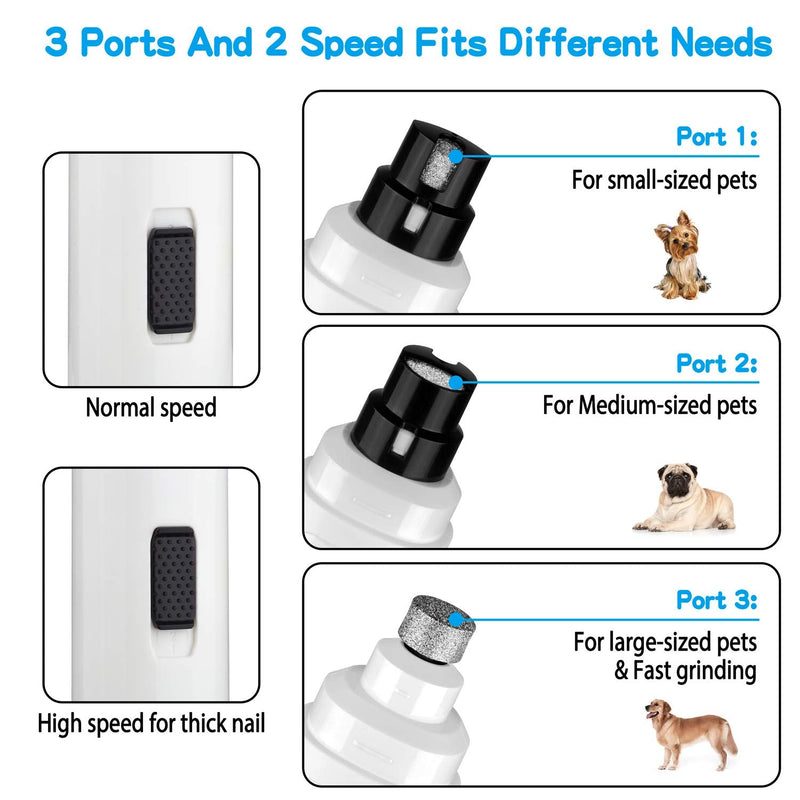 Casfuy Dog Nail Grinder Upgraded - Professional 2-Speed Electric Rechargeable Pet Nail Trimmer Painless Paws Grooming & Smoothing for Small Medium Large Dogs & Cats (White) White - PawsPlanet Australia