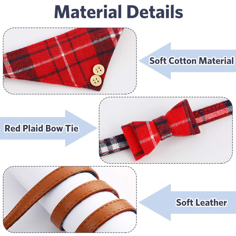 Bow Tie Dog Collar and Leash Set Classic Plaid Adjustable Dogs Bandana and Collars for Puppy Small Dogs and Cats,Red S - PawsPlanet Australia