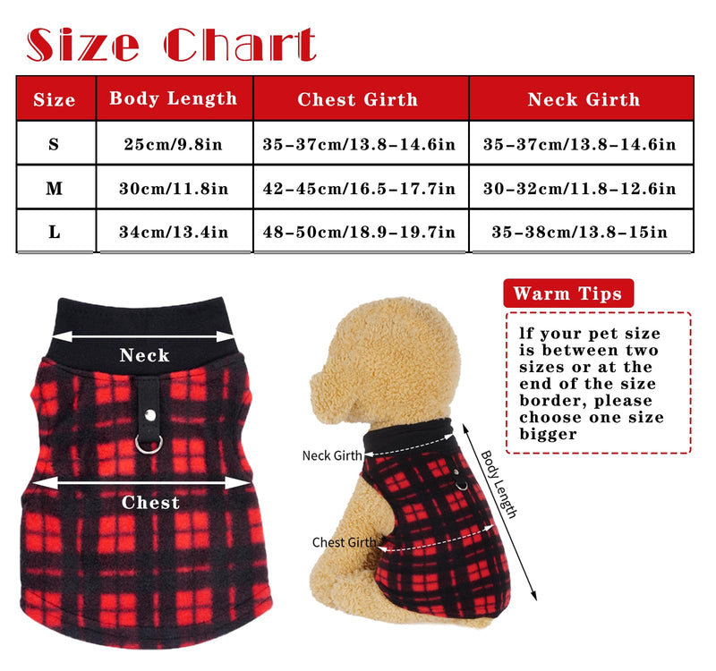 1 Pieces Buffalo Plaid Dog Sweaters with Leash Ring Dog Fleece Vest Dog Pullover Jacket Warm Pet Dog Clothes Winter Dog Outfits for Puppy Small Dogs Cat Pets (Red, M) Medium Red Plaid - PawsPlanet Australia