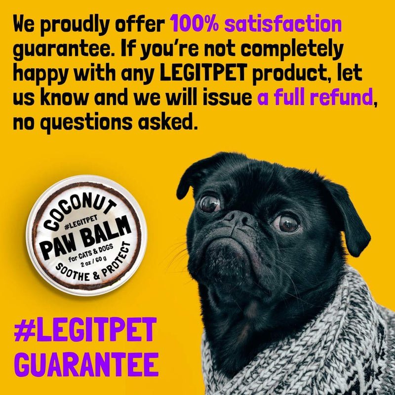 LEGITPET Dog Paw Balm Wax Soother & Moisturizer Cream with Natural Food-Grade Coconut Oil, Organic Shea Butter & Beeswax - 2 oz - Healing Protector for Cracked Dog Paws, Snout & Elbows - PawsPlanet Australia