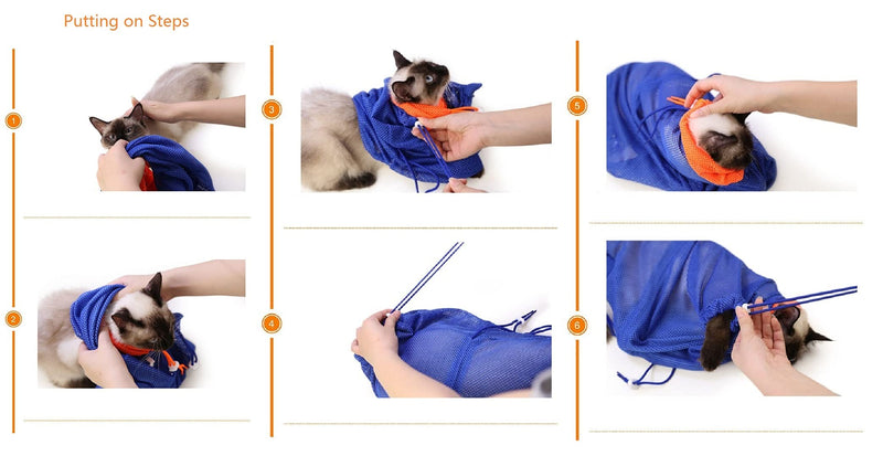 Cat Grooming Bag Puppy Dog Cleaning Polyester Soft Mesh Scratch & Biting Resisted for Bathing Injecting Examining Nail Trimming - PawsPlanet Australia