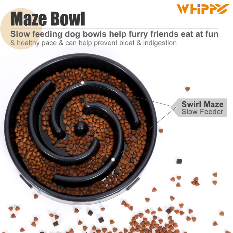 WHIPPY Slow Feeder Bowl for Small Medium Dog Fun Feeder Maze Dog Food Water Bowl Anti-Slip Puzzle Bowl No Chocking Healthy Interactive Bloat Stop Dog Bowl Dish,Medium,Black A-black - PawsPlanet Australia