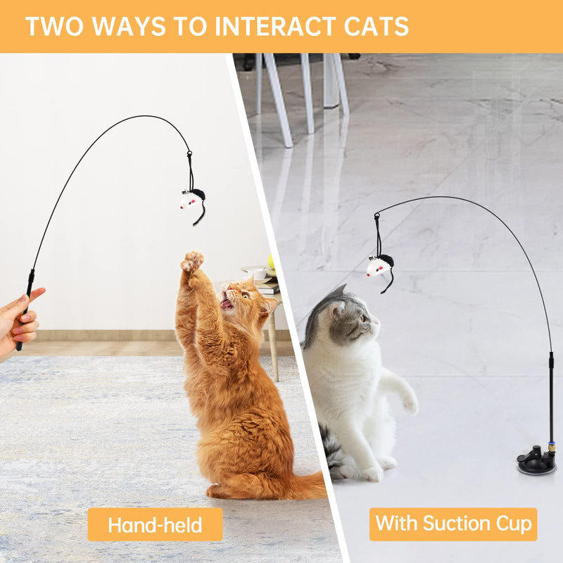 Interactive Cat Toy Teaser 2PCS Cat Wand Toys with Large Powerful Suction Cup Kitten Feather Wire Wands with 5PCS Replacement Assorted Teaser Refills Cat Teaser Toy Set - PawsPlanet Australia