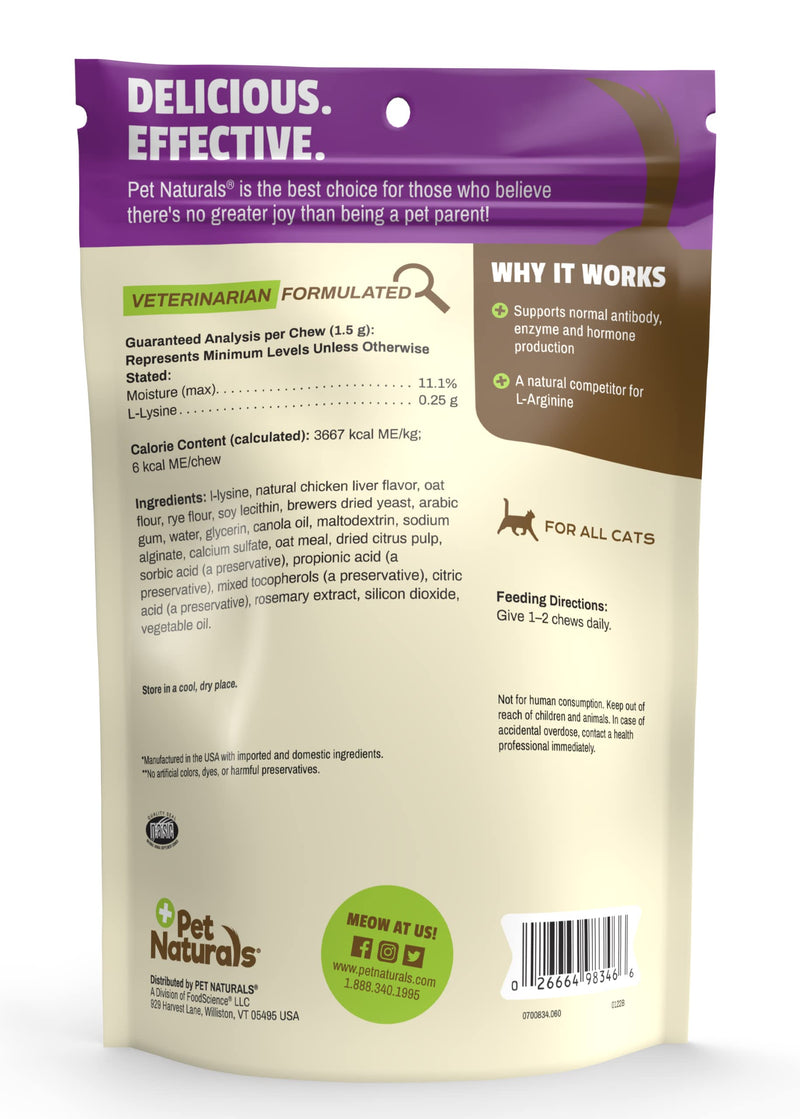 Pet Naturals Lysine for Cats, Chicken Flavor, 60 Chews - Immune and Respiratory Support for Cats - No Wheat or Corn - Vet Recommended - PawsPlanet Australia