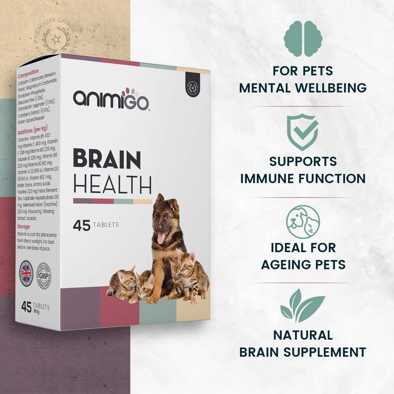 Animigo Daily Multivitamin Supplement For Dogs & Cats - 45 Natural Multi Vitamin Tablets With Glucosamine, Chondroitin & Brewer's Yeast - Helps With Pets Immune System and Brain Function - Made In UK - PawsPlanet Australia