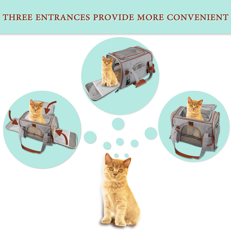 Bofum Pet Cat Dog Carrier Airline Approved Soft-Sided Pet Travel Carrier for Cats and Small Dogs, Portable Cozy Travel Pet Bag with Safety Features, Car Seat Safe Carrier, Easy to get cat in, Clean Grey - PawsPlanet Australia