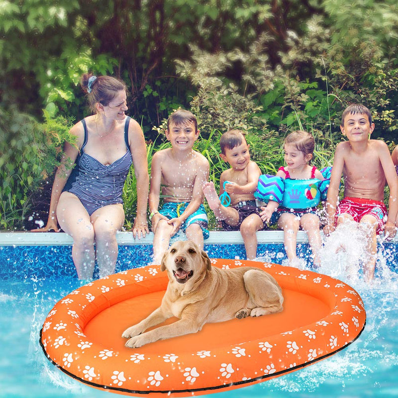 Mystery Dog Floats for Pool Large, Dog Float Inflatable Pool, Oxford Cloth Dog Pool Floats for Small Large Dogs, Summer Pet Inflatable Float for Adult Dogs Puppies Cat, Dog Swimming Pool Float, Orange - PawsPlanet Australia