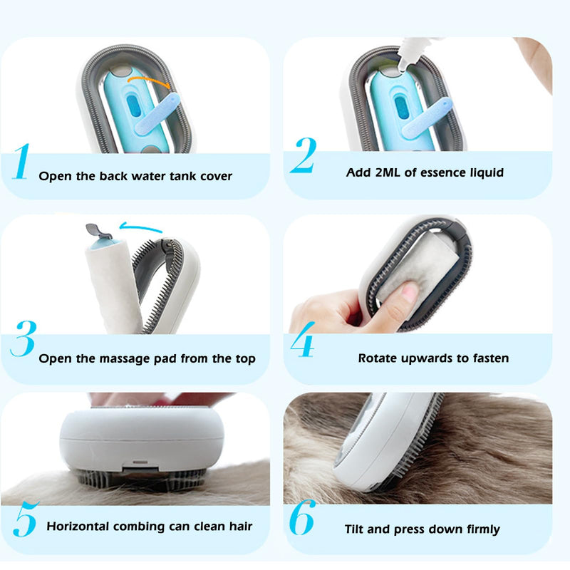 Pet Hair Removal Comb with Water Tank, Sporgo 4-in-1 Universal Cleaning Brush for Pet Hair with Wet Wipes, Multifunctional Cat Hair Brush Dog Brush for Massage (Long Hair/Blue) Long Hair/Blue - PawsPlanet Australia