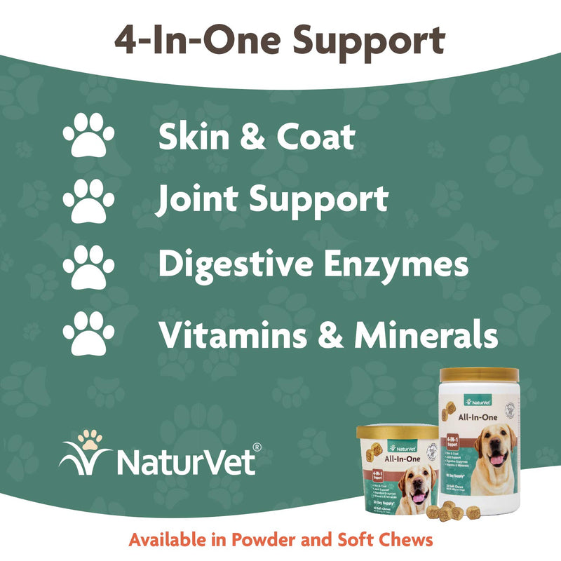 NaturVet – All-in-One Support | Helps Support Your Pet’s Essential Needs & Overall Health | Digestion, Skin, Coat, Vitamins & Minerals, Joint Support | 60 Soft Chews - PawsPlanet Australia