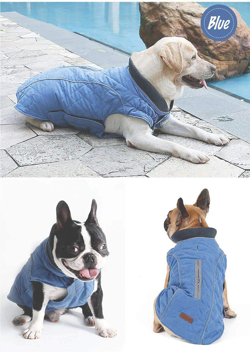 Morezi dog coat with reflective strim, winter dog jacket water resistant underbelly warm puppy suit with harness hole - Suitable for french bulldog, shitzu, jack russell terrier - XS - Blue X-Small (Back: 24CM) - PawsPlanet Australia