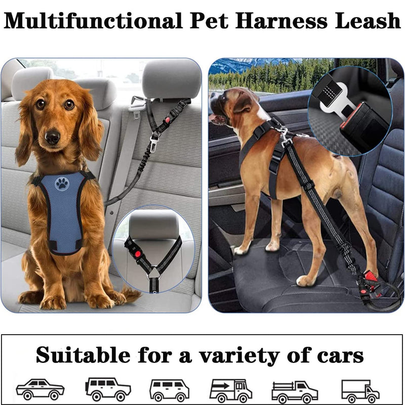 BOOSHMall dog belt for car, 2 in 1 seat belt dog car, adjustable dog seat belt car, with elastic shock absorption and strong carabiners, for all dog breeds car types 2 pieces - PawsPlanet Australia