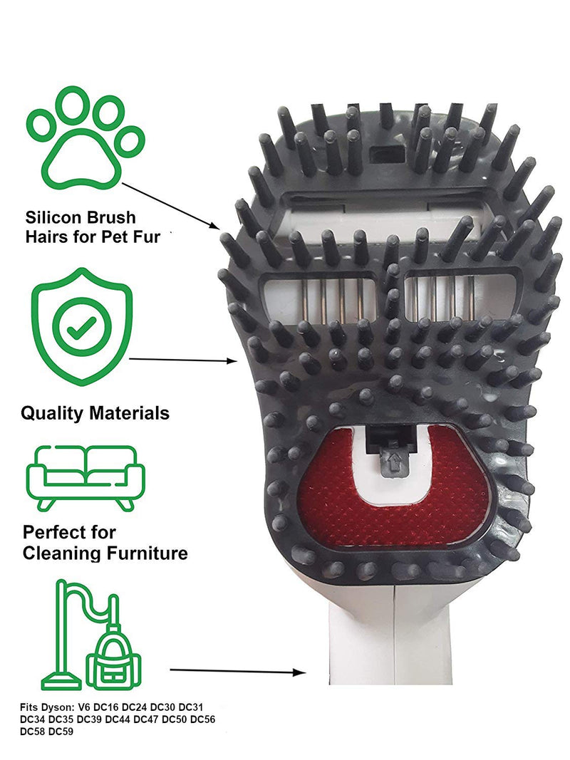 [Australia] - ZVac Dyson Vacuum Pet Groom Tool - Silicone Bristle Brush Attachment for Animal Grooming - Best Anti-Shedding Accessory for Dog and Cat Fur Removal on Furniture, Rug, Sofa, Bed, Carpet, Floor and Car 