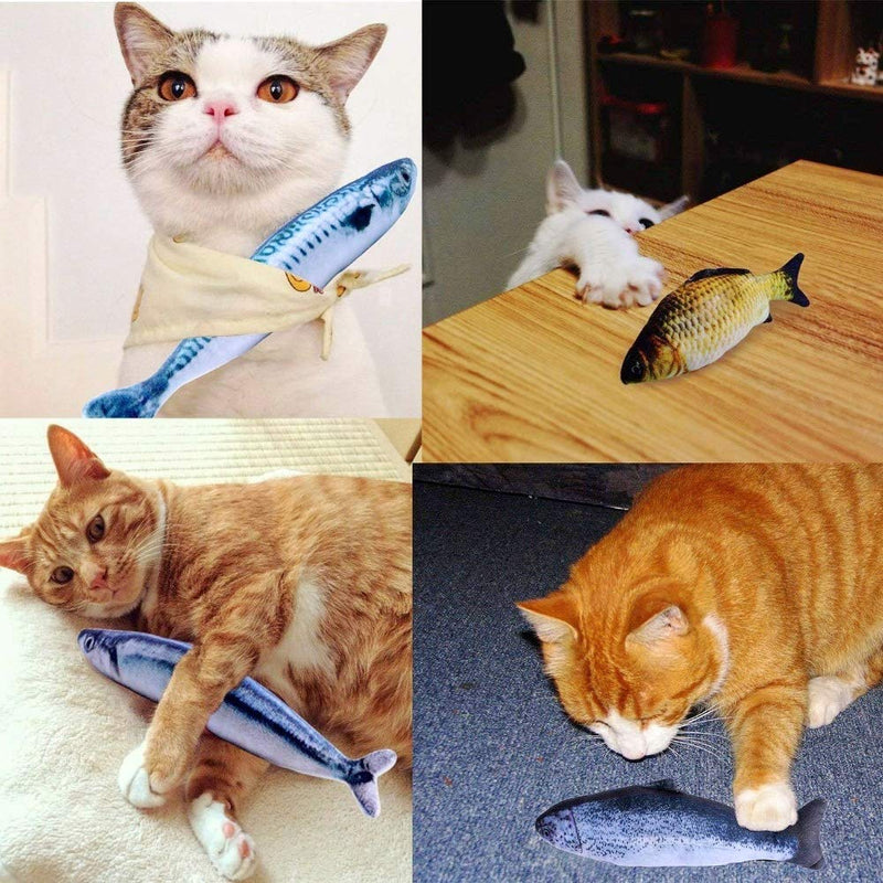JZK 4 x Catnip fish cat toys + 4 x catnip baggies interactive plush toy 3D realistic simulation cat mint toys for cats kitten - PawsPlanet Australia