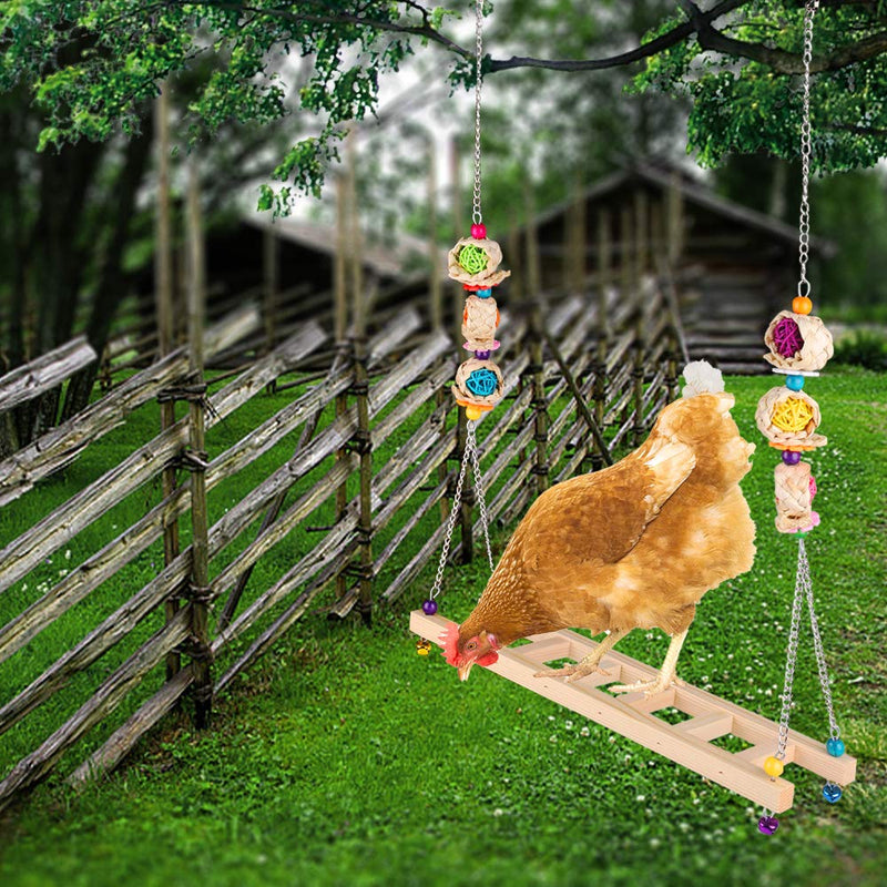 Lurowo Chicken Swing, Natural Wooden Chicken Toys Hanging with Rattan Balls and Twine Rope, Handmade Bird Swing Perch for Hen Parrot Macaw Large Birds Training (A) A - PawsPlanet Australia