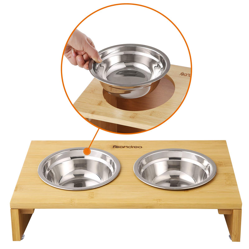 FEANDREA Bamboo Elevated Bowl Stand, 2 Raised Bowls for Dog Cat, Natural PRB01N - PawsPlanet Australia