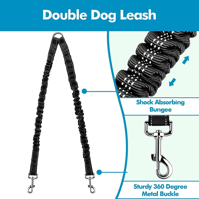 Edipets, double leash for two dogs, extendable, reflective, anti-strap, 360°, tangle-free, for dog training - PawsPlanet Australia