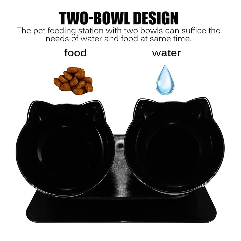 Cat Bowls with 15 ° Incline Angle, Cat Bowls with Stand, Pet Water Bowls with Anti-slip Design Black - PawsPlanet Australia