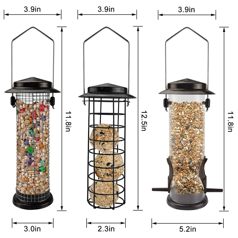 Urban Deco Metal Wild Birds Feeders Mesh Feeding Stations with Steel Hooks Hangers for Hanging Fat Balls Peanuts Sunflower Seeds for Outdoor Backyard Garden Weather Proof (Set of 3, Coffee) - PawsPlanet Australia