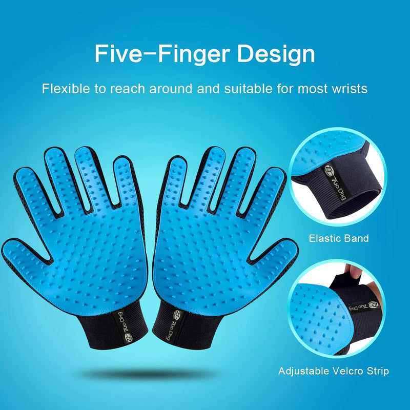 TuoDing Pet Glove Grooming Brush Deshedding gloves 【2020 Upgrade Version】Pet Grooming Gloves Brush for Long Short Fur Dogs Cats Rabbits Horses and More blue - PawsPlanet Australia