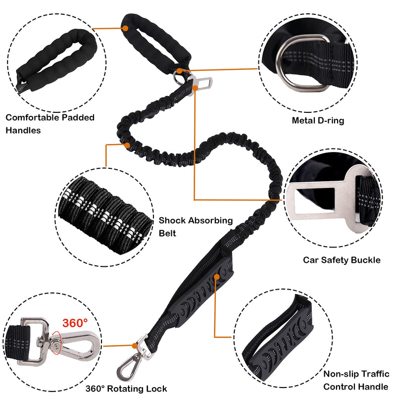 SonneMond Anti Shock Bungee Dog Leash for Large and Medium Dogs- 6Ft /4Ft Heavy Duty Reflective Dog Rope Leash with Soft Padded Handle and Traffic Handle Suitable for Training(Black) For Black - PawsPlanet Australia