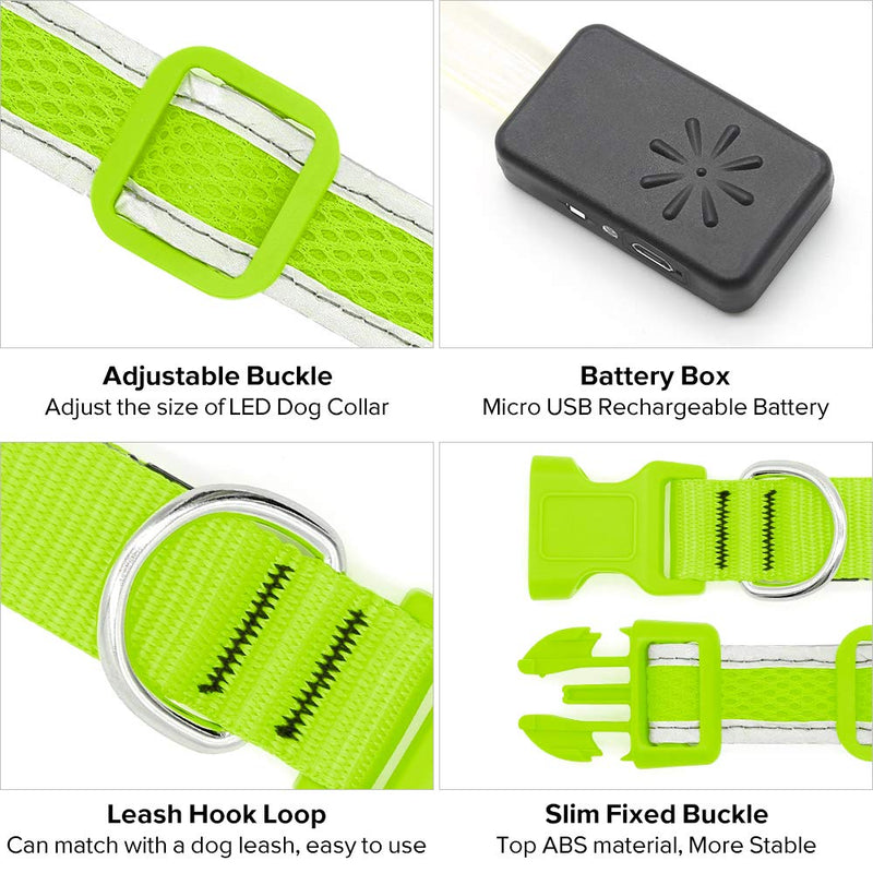 [Australia] - BSEEN LED Dog Collar USB Rechargeable Glowing Lighted Up Pet Collar, Lightweight Nylon Webbing High Visibility Keep Pet's Safety Glow in The Dark for Small Medium Large Dogs Medium [13.9"-20" inch / 35.5-51cm] Green 