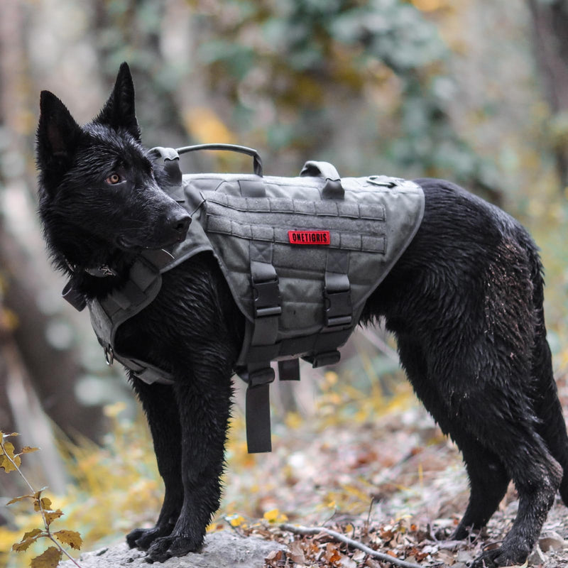 OneTigris Dog Harness, X Destroyer Tactical Harness Dog 3 Handles Heavy Duty Dog Vest with Metal Buckles - Gray S - PawsPlanet Australia