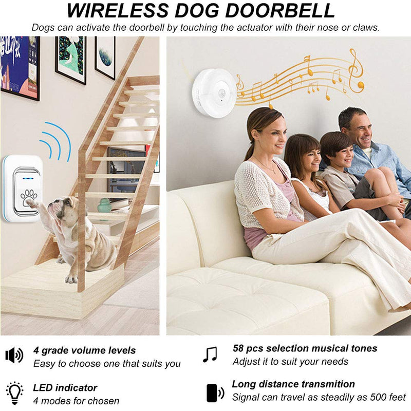 Opibtu Dog Door Bell Wireless Dog Doorbell for Potty Training with Waterproof Touch Button Dog Bells（1 Receiver &2 Transmitter） - PawsPlanet Australia