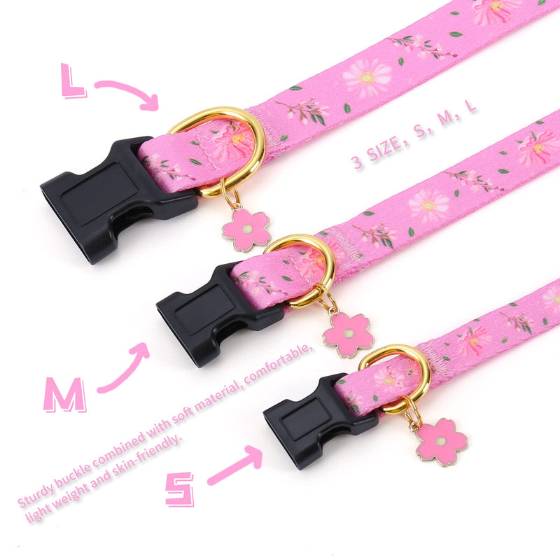 Cotton Handmade Dog Collar for Small Medium Large Dogs,Pink Flowers with Pendant Cute Dog Collars,Ideal for Girl Dogs Boy Dogs (Small) Pink S - PawsPlanet Australia