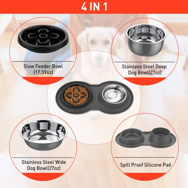 BurgeonNest Dog Slow Feeder Bowl,Fun Slow Eating Pet Bowl Set for Medium Sized Dogs,Food and Water Stainless Steel Dog Bowls No-Choking Puzzle Feeder with Non-Slip Silicone Mat - PawsPlanet Australia