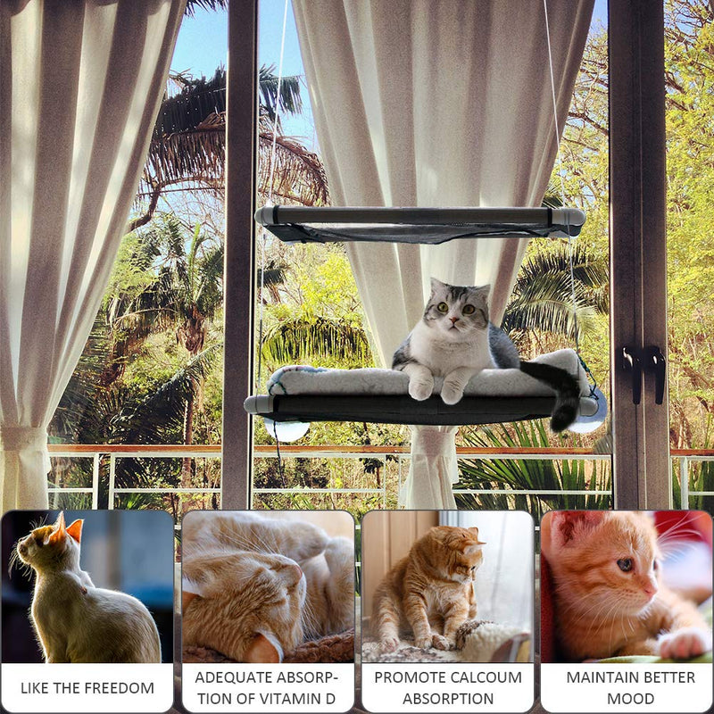 Cat Window Perches Deluxe Double Layers, Free Soft Lamb's Fleece Blanket and Toys, Up to 55 lbs, Space-Saving Cat Bed, Pet Kitty Resting Seat Safety Cat Hammock for Large Cats, Full 360° Sunbathing - PawsPlanet Australia