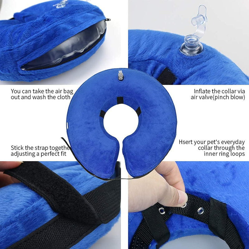 KittyStar Soft Inflatable Dog Cone Collar, Protective Inflatable Collar for Dogs and Cats, Adjustable Pet Recovery Cone After Surgery S Blue - PawsPlanet Australia