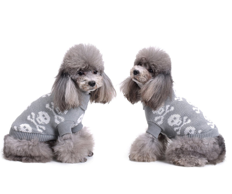 [Australia] - S-Lifeeling Skull Dog Sweater Holiday Halloween Christmas Pet Clothes Soft Comfortable Dog Clothes - Grey Dog - Back Length 14" 