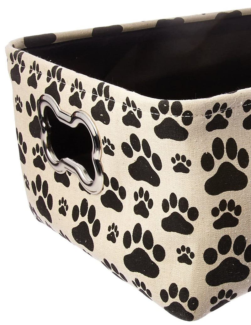Winifred & Lily Pet Toy And Accessory Storage Bin, Organizer Storage Basket For Pet Toys, Blankets, Leashes And Food In Printed “Dog Paws”, Beige / Black - PawsPlanet Australia