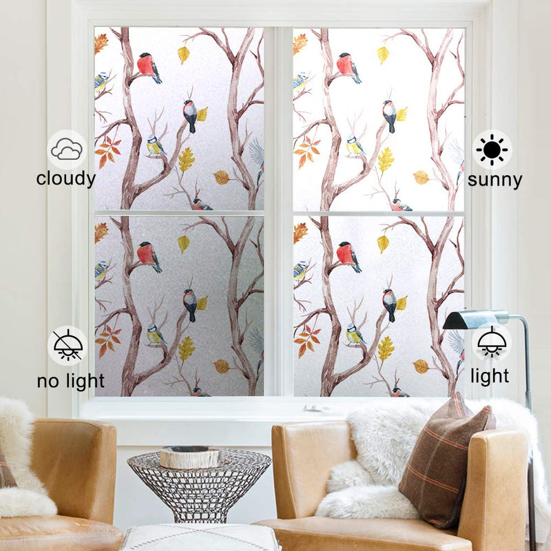 MSUP Privacy Window Film Frosted Bird Window Sticker Stained Glass Window Clings for Living Room Bathroom 35.5''x78.7'' Birds1 35.5 x 78.7 inches - PawsPlanet Australia