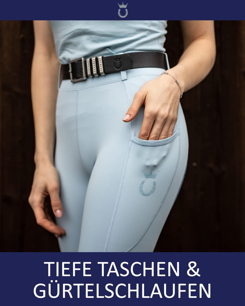 Royal Horsemen riding leggings high waist for women and girls - comfortable breeches with silicone full seat - with mobile phone pocket and belt loops | Gr. XXS-XXL 40 Slim Champions White - PawsPlanet Australia