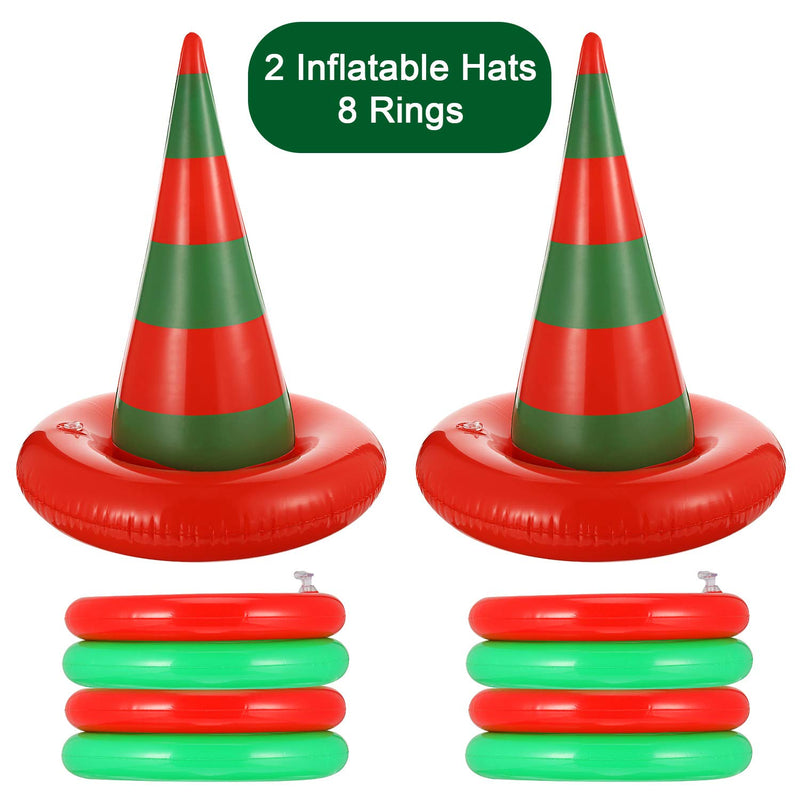 10 Pieces Christmas Inflatable Ring Toss Game, Includes 2 Pieces Inflatable Witch Hat 8 Pieces Inflatable Ring, Hat Ring Toss Game Set for Christmas Party Decoration Supplies Accessories - PawsPlanet Australia