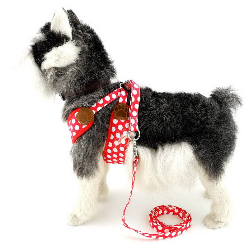 [Australia] - SELMAI Small Dog Harness Vest Leash Set Polka Dot/Camo Mesh Padded No Pull Leads for Puppy Pet Cat Medium Red 